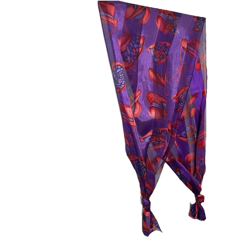 Red Hat Society Scarf Purple Red Hats Sheer Stripes Retro Granny‎ Core